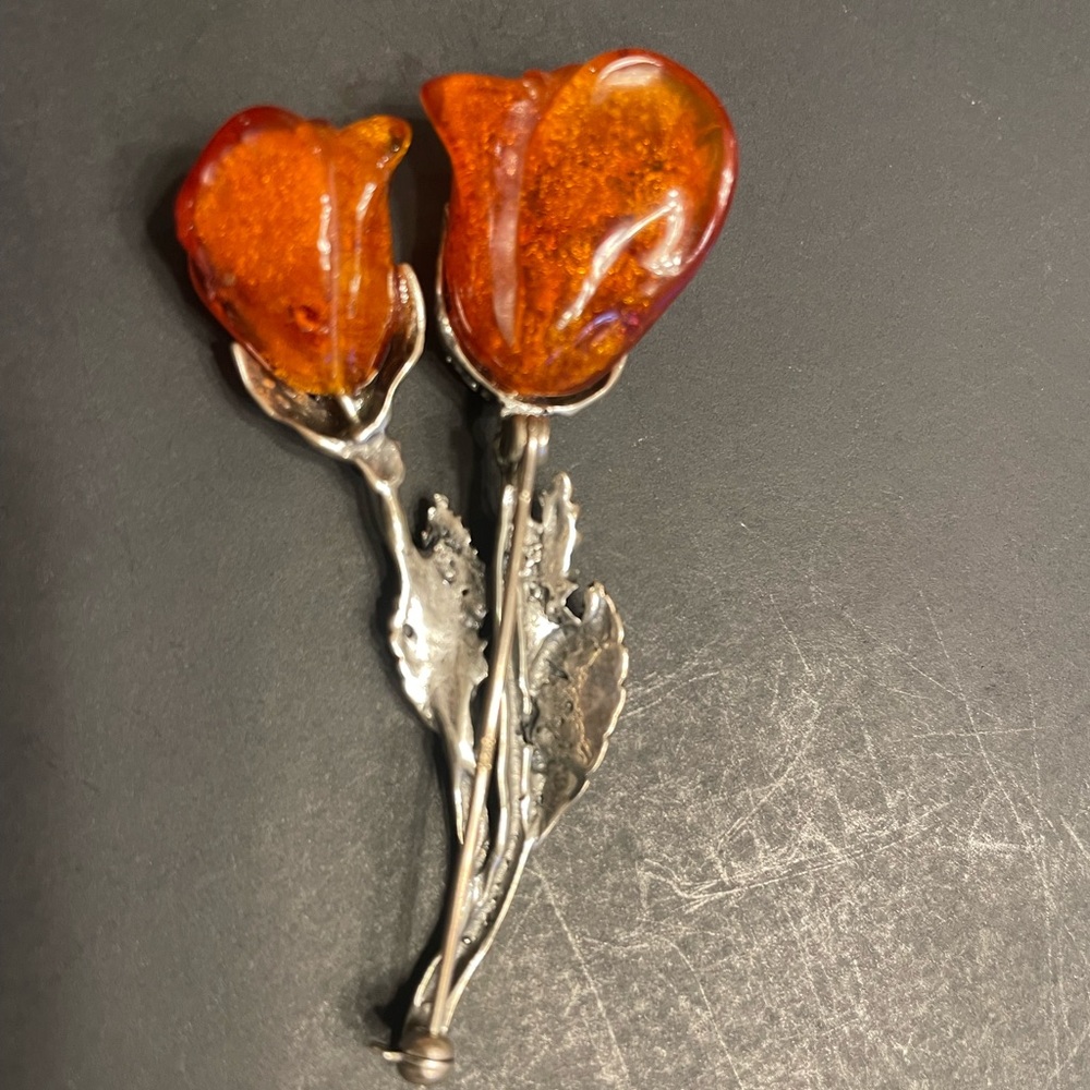 Amber Rose Brooch Silver Brooch
